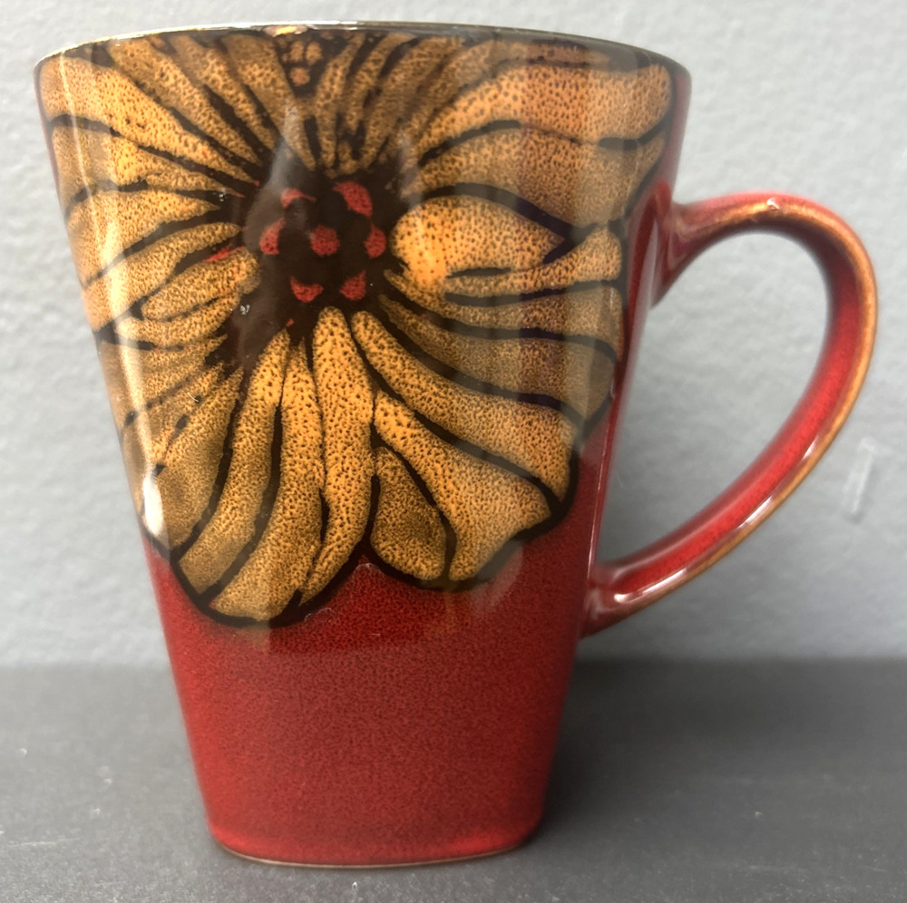 Mulberry Home Collection Gold Sunflower Red Square Bottom Coffee Tea Coca Mug